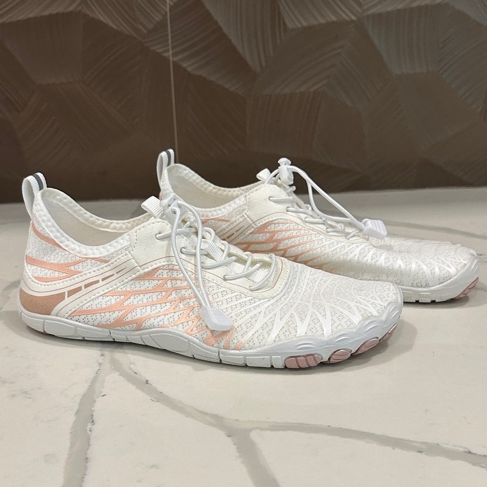 Women's White and Pink Athletic Shoes